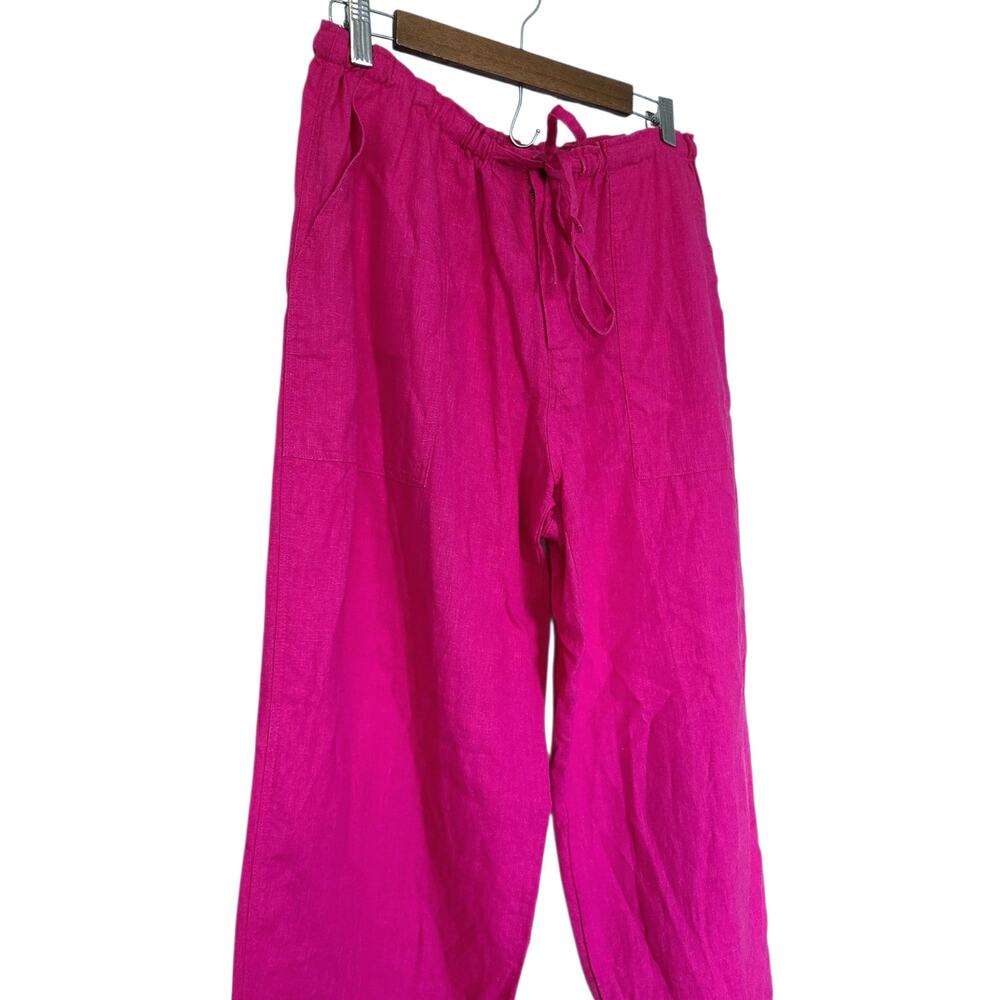 Ichi Antiquités Japan Hot Pink 100% Linen Wide Leg Pants Size 2(S/M) Drawstring - Picture 2 of 7